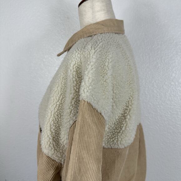 Quicksilver Jacket Women XS Tan Corduroy Sherpa Relaxed Amanda Field Shacket - Picture 8 of 13